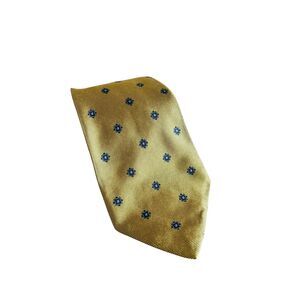 Brooks Brothers 100% Silk Tie Gold Navy Blue Patterned One Size